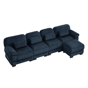 English Elm Cloud Couch Modular Sectional Corduroy Sofa with Deep Memory Foam Seats for Living Rooms Blue W714S02016