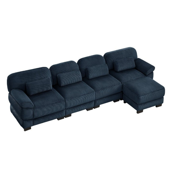 English Elm Cloud Couch Modular Sectional Corduroy Sofa with Deep Memory Foam Seats for Living Rooms Blue W714S02016