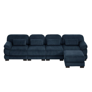 English Elm Cloud Couch Modular Sectional Corduroy Sofa with Deep Memory Foam Seats for Living Rooms Blue W714S02016