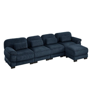 English Elm Cloud Couch Modular Sectional Corduroy Sofa with Deep Memory Foam Seats for Living Rooms Blue W714S02016