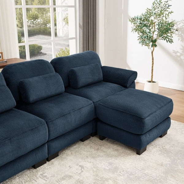 English Elm Cloud Couch Modular Sectional Corduroy Sofa with Deep Memory Foam Seats for Living Rooms Blue W714S02016