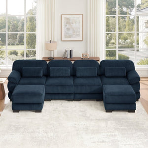 English Elm Cloud Modular U-Shaped Sectional with Ottomans Corduroy Upholstery for Living Room Blue W714S02017