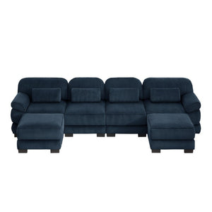 English Elm Cloud Modular U-Shaped Sectional with Ottomans Corduroy Upholstery for Living Room Blue W714S02017