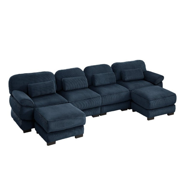 English Elm Cloud Modular U-Shaped Sectional with Ottomans Corduroy Upholstery for Living Room Blue W714S02017