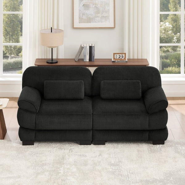 English Elm Cloud Couch Modular Corduroy Loveseat with Memory Foam Cushions for Modern Living Rooms Black W714S02018