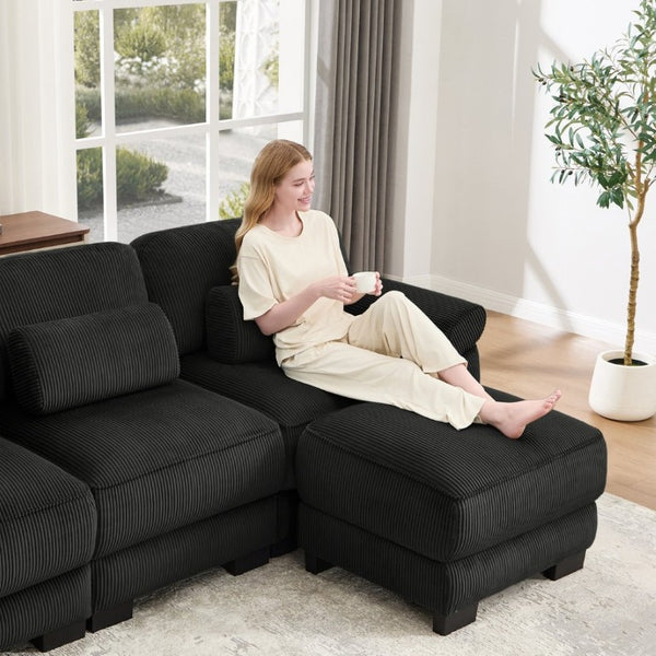 English Elm Cloud Couch Modular Corduroy Loveseat with Memory Foam Cushions for Modern Living Rooms Black W714S02018