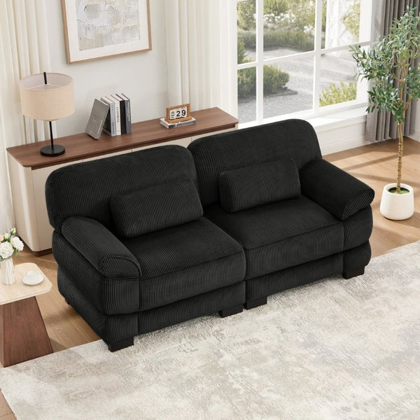 English Elm Cloud Couch Modular Corduroy Loveseat with Memory Foam Cushions for Modern Living Rooms Black W714S02018