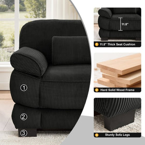 English Elm Cloud Couch Modular Corduroy Loveseat with Memory Foam Cushions for Modern Living Rooms Black W714S02018