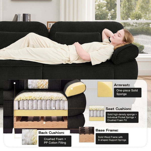 English Elm Cloud Couch Modular Corduroy Loveseat with Memory Foam Cushions for Modern Living Rooms Black W714S02018
