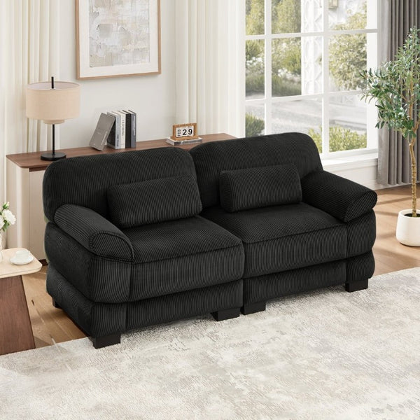 English Elm Cloud Couch Modular Corduroy Loveseat with Memory Foam Cushions for Modern Living Rooms Black W714S02018