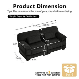 English Elm Cloud Couch Modular Corduroy Loveseat with Memory Foam Cushions for Modern Living Rooms Black W714S02018