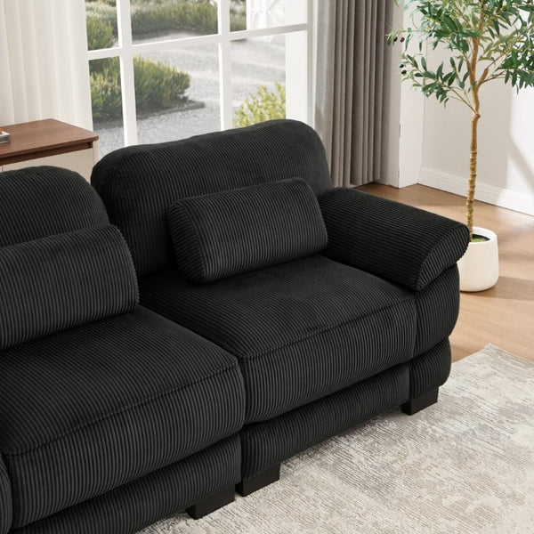 English Elm Cloud Couch Modular Corduroy Loveseat with Memory Foam Cushions for Modern Living Rooms Black W714S02018