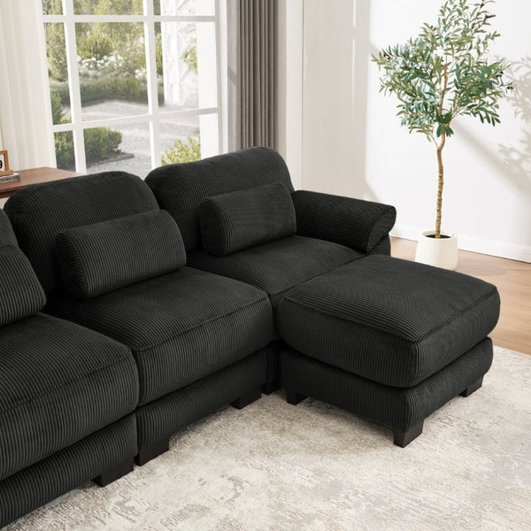 English Elm Cloud Couch Modular Corduroy Loveseat with Memory Foam Cushions for Modern Living Rooms Black W714S02018