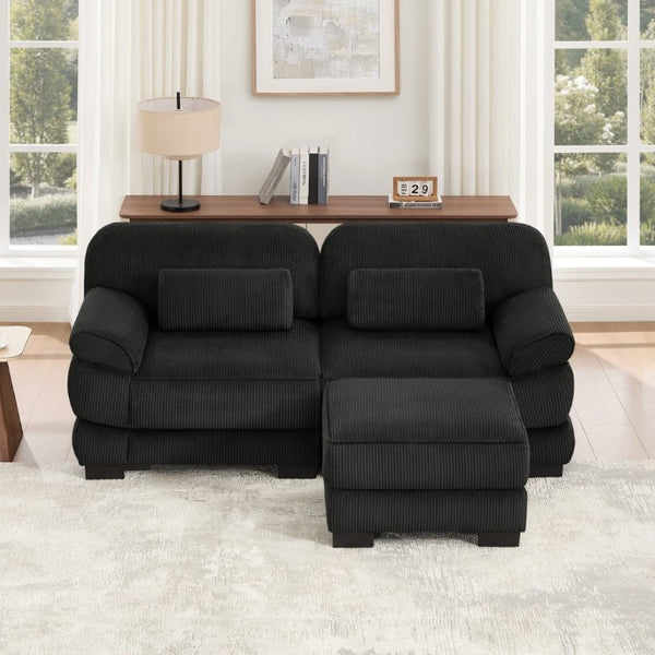 English Elm Cloud Couch Modular L-Shaped Sectional with Ottoman Corduroy Memory Foam Seating Black W714S02019