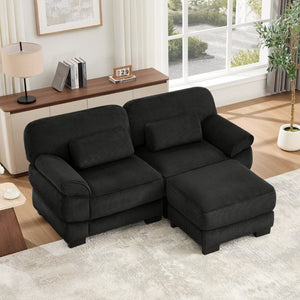 English Elm Cloud Couch Modular L-Shaped Sectional with Ottoman Corduroy Memory Foam Seating Black W714S02019