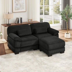 English Elm Cloud Couch Modular L-Shaped Sectional with Ottoman Corduroy Memory Foam Seating Black W714S02019
