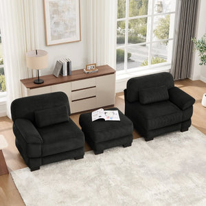 English Elm Cloud Couch Modular L-Shaped Sectional with Ottoman Corduroy Memory Foam Seating Black W714S02019