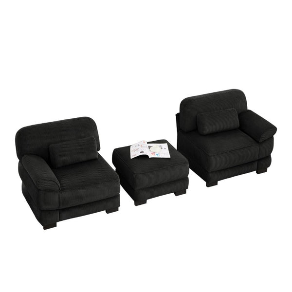 English Elm Cloud Couch Modular L-Shaped Sectional with Ottoman Corduroy Memory Foam Seating Black W714S02019