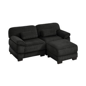 English Elm Cloud Couch Modular L-Shaped Sectional with Ottoman Corduroy Memory Foam Seating Black W714S02019