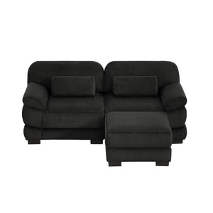 English Elm Cloud Couch Modular L-Shaped Sectional with Ottoman Corduroy Memory Foam Seating Black W714S02019