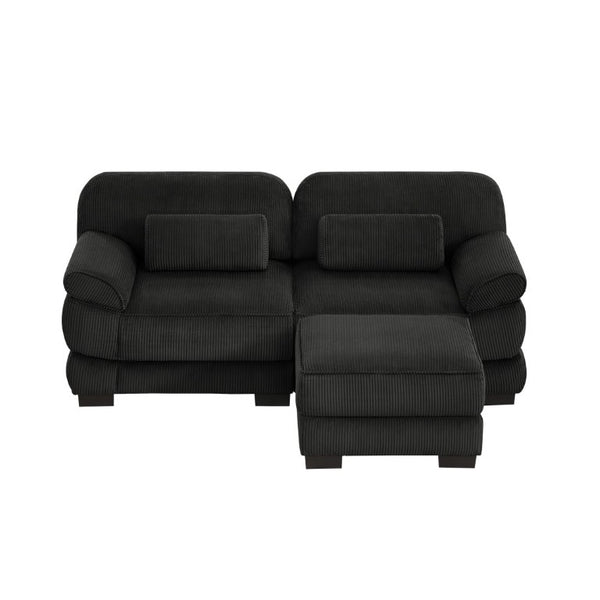 English Elm Cloud Couch Modular L-Shaped Sectional with Ottoman Corduroy Memory Foam Seating Black W714S02019