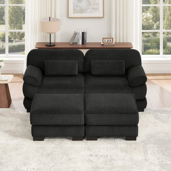 English Elm Cloud Couch Modular U-Shaped Sectional with Memory Foam Corduroy Upholstery for Living Room Black W714S02020