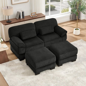 English Elm Cloud Couch Modular U-Shaped Sectional with Memory Foam Corduroy Upholstery for Living Room Black W714S02020