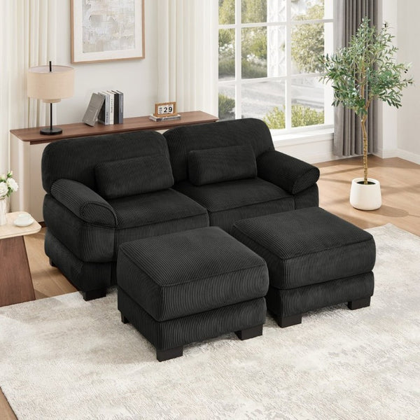 English Elm Cloud Couch Modular U-Shaped Sectional with Memory Foam Corduroy Upholstery for Living Room Black W714S02020