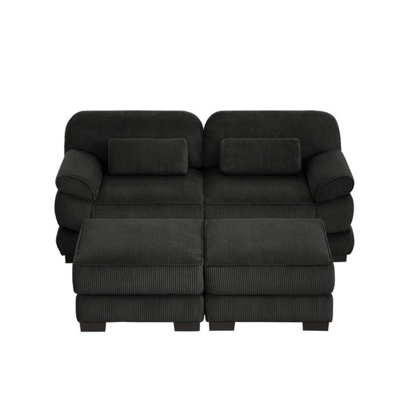 English Elm Cloud Couch Modular U-Shaped Sectional with Memory Foam Corduroy Upholstery for Living Room Black W714S02020