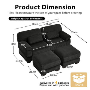 English Elm Cloud Couch Modular U-Shaped Sectional with Memory Foam Corduroy Upholstery for Living Room Black W714S02020