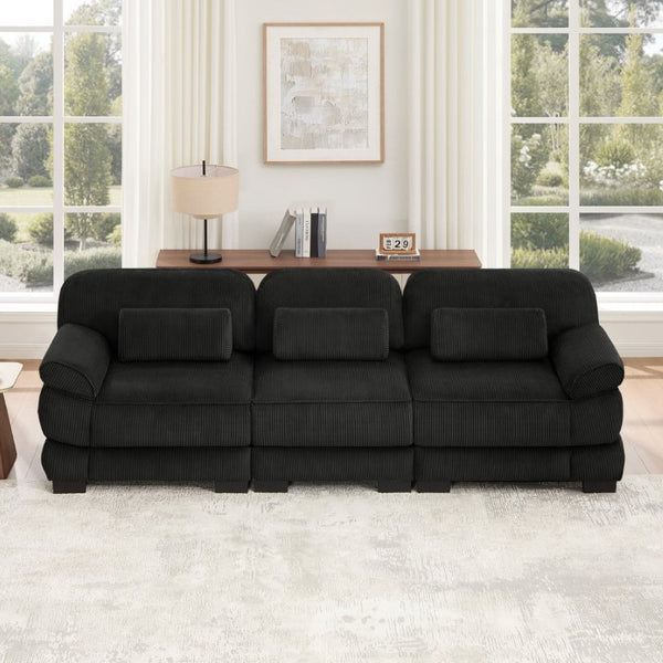 English Elm Cloud Couch Modular Sectional with Corduroy Cushions for a Cozy Living Room Lounge Black W714S02021