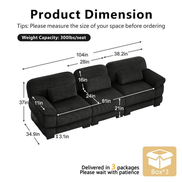 English Elm Cloud Couch Modular Sectional with Corduroy Cushions for a Cozy Living Room Lounge Black W714S02021