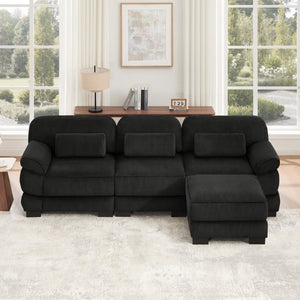 English Elm Cloud Modular L-Shaped Sectional Sofa with Deep Corduroy Cushions for Living Rooms Black W714S02022