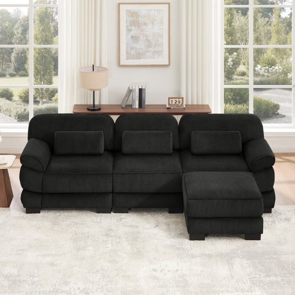 English Elm Cloud Modular L-Shaped Sectional Sofa with Deep Corduroy Cushions for Living Rooms Black W714S02022