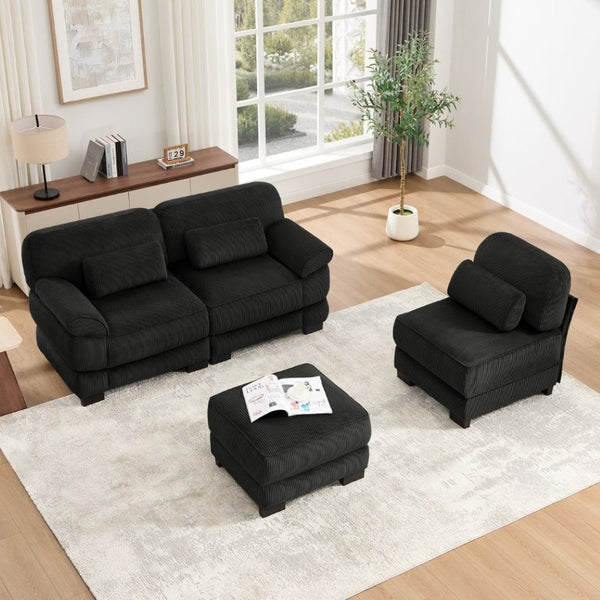 English Elm Cloud Modular L-Shaped Sectional Sofa with Deep Corduroy Cushions for Living Rooms Black W714S02022