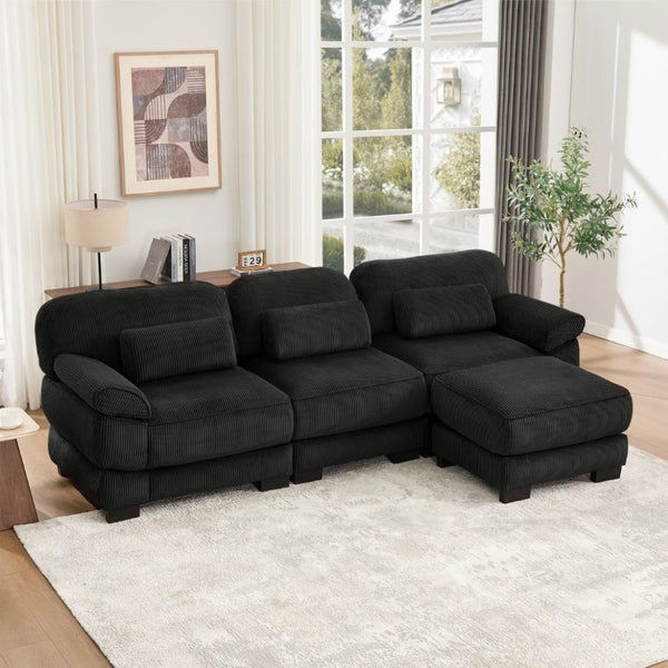 English Elm Cloud Modular L-Shaped Sectional Sofa with Deep Corduroy Cushions for Living Rooms Black W714S02022