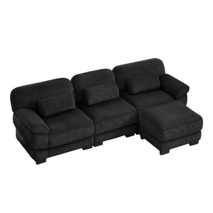 English Elm Cloud Modular L-Shaped Sectional Sofa with Deep Corduroy Cushions for Living Rooms Black W714S02022