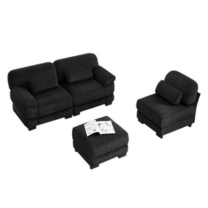 English Elm Cloud Modular L-Shaped Sectional Sofa with Deep Corduroy Cushions for Living Rooms Black W714S02022
