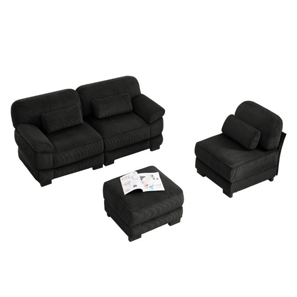 English Elm Cloud Modular L-Shaped Sectional Sofa with Deep Corduroy Cushions for Living Rooms Black W714S02022