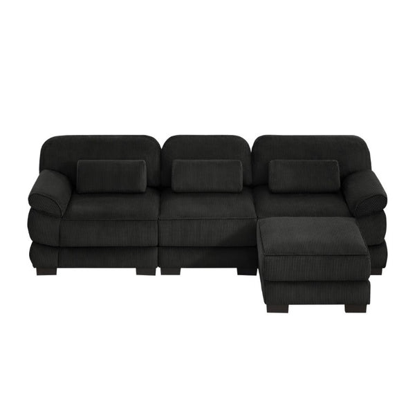 English Elm Cloud Modular L-Shaped Sectional Sofa with Deep Corduroy Cushions for Living Rooms Black W714S02022