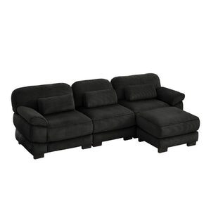English Elm Cloud Modular L-Shaped Sectional Sofa with Deep Corduroy Cushions for Living Rooms Black W714S02022