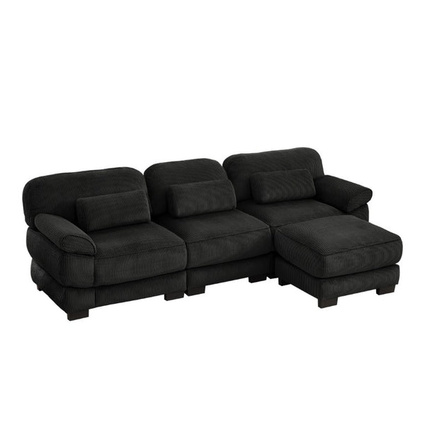 English Elm Cloud Modular L-Shaped Sectional Sofa with Deep Corduroy Cushions for Living Rooms Black W714S02022