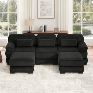 English Elm Cloud Modular U-Shaped Sectional Sofa with Corduroy Upholstery and Memory Foam Cushions Black W714S02023