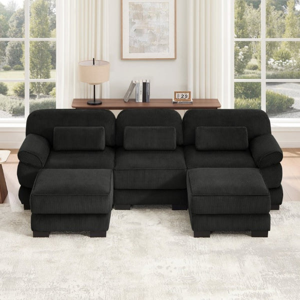 English Elm Cloud Modular U-Shaped Sectional Sofa with Corduroy Upholstery and Memory Foam Cushions Black W714S02023