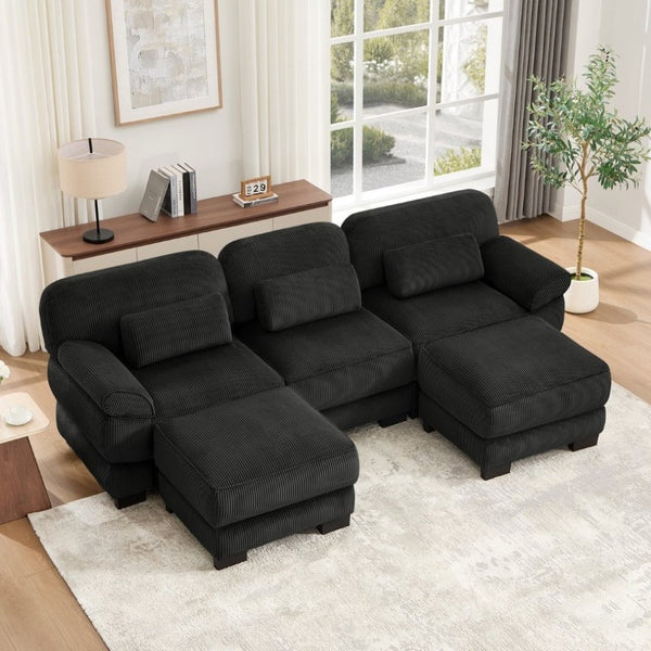 English Elm Cloud Modular U-Shaped Sectional Sofa with Corduroy Upholstery and Memory Foam Cushions Black W714S02023