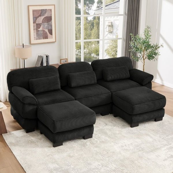 English Elm Cloud Modular U-Shaped Sectional Sofa with Corduroy Upholstery and Memory Foam Cushions Black W714S02023