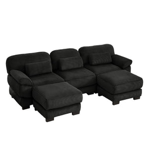English Elm Cloud Modular U-Shaped Sectional Sofa with Corduroy Upholstery and Memory Foam Cushions Black W714S02023
