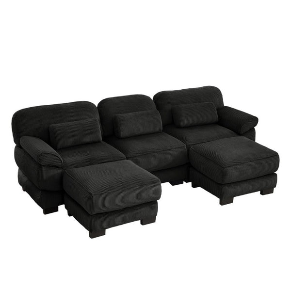 English Elm Cloud Modular U-Shaped Sectional Sofa with Corduroy Upholstery and Memory Foam Cushions Black W714S02023