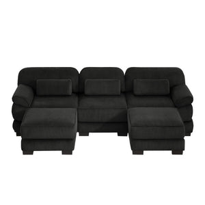 English Elm Cloud Modular U-Shaped Sectional Sofa with Corduroy Upholstery and Memory Foam Cushions Black W714S02023