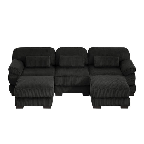English Elm Cloud Modular U-Shaped Sectional Sofa with Corduroy Upholstery and Memory Foam Cushions Black W714S02023
